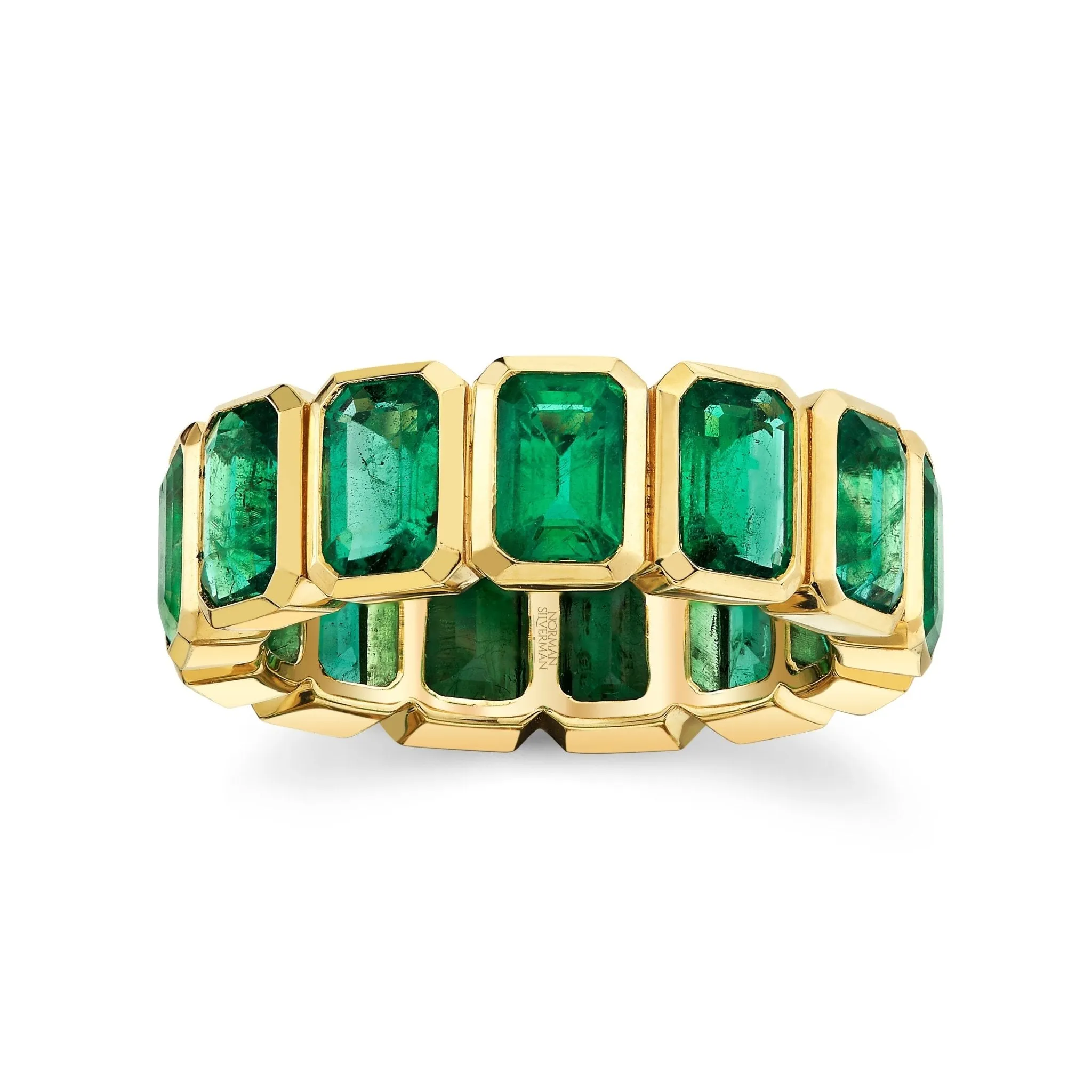 Green Emerald 18k Yellow Gold Eternity Band