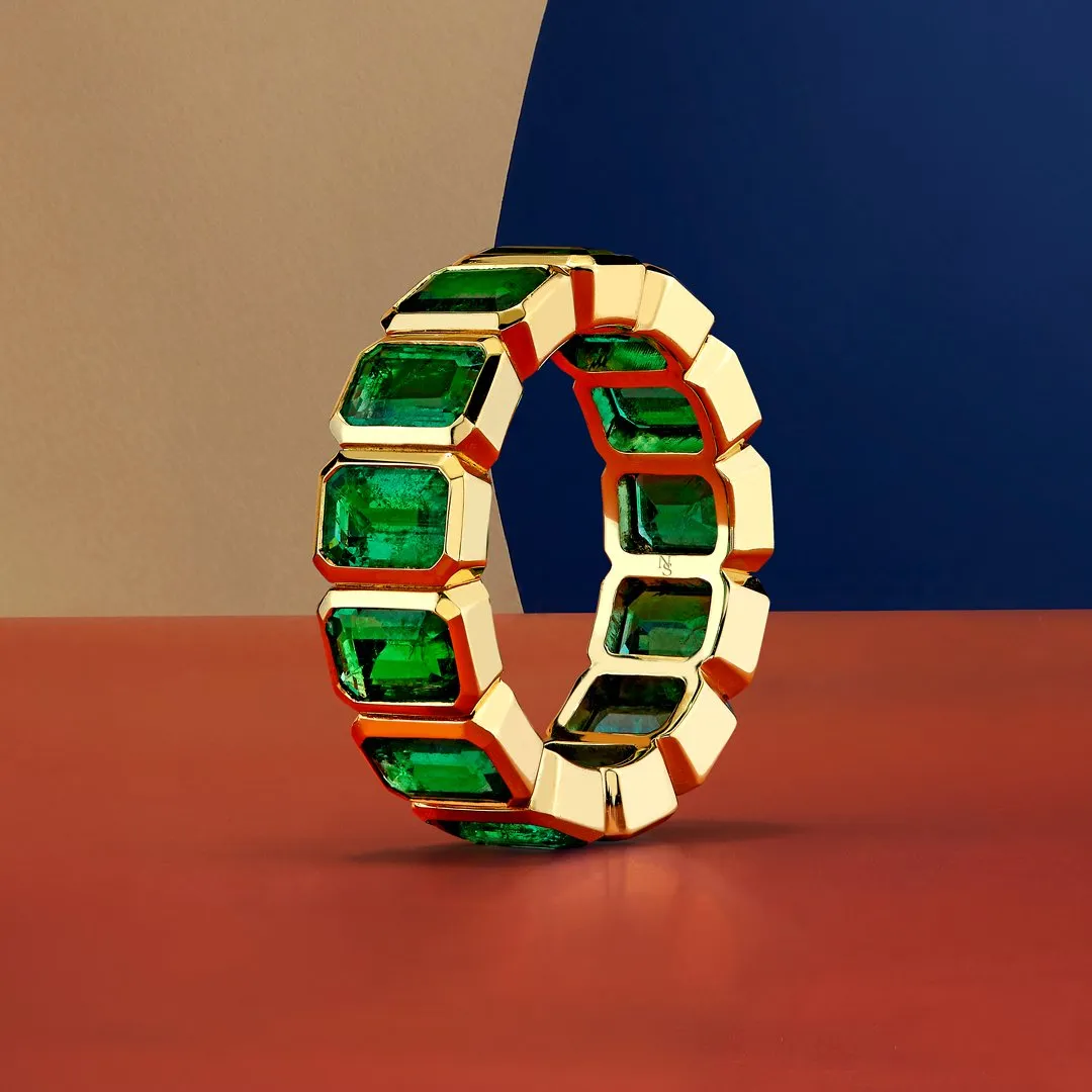 Green Emerald 18k Yellow Gold Eternity Band
