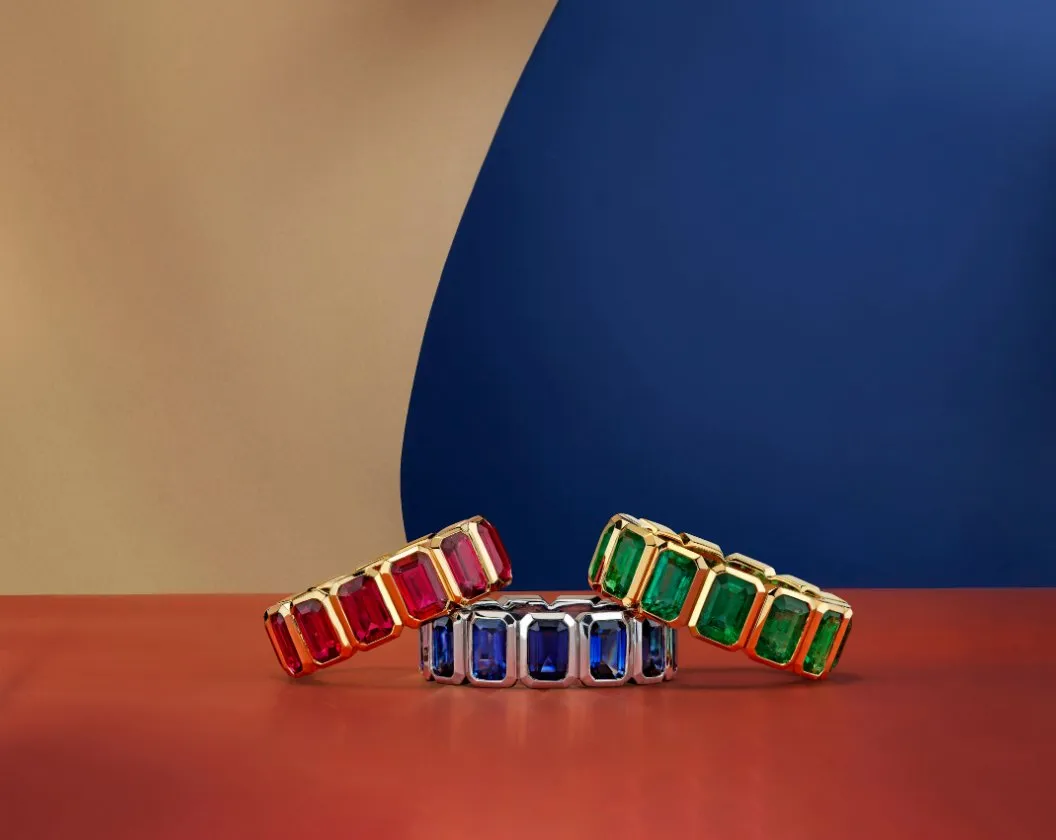 Green Emerald 18k Yellow Gold Eternity Band