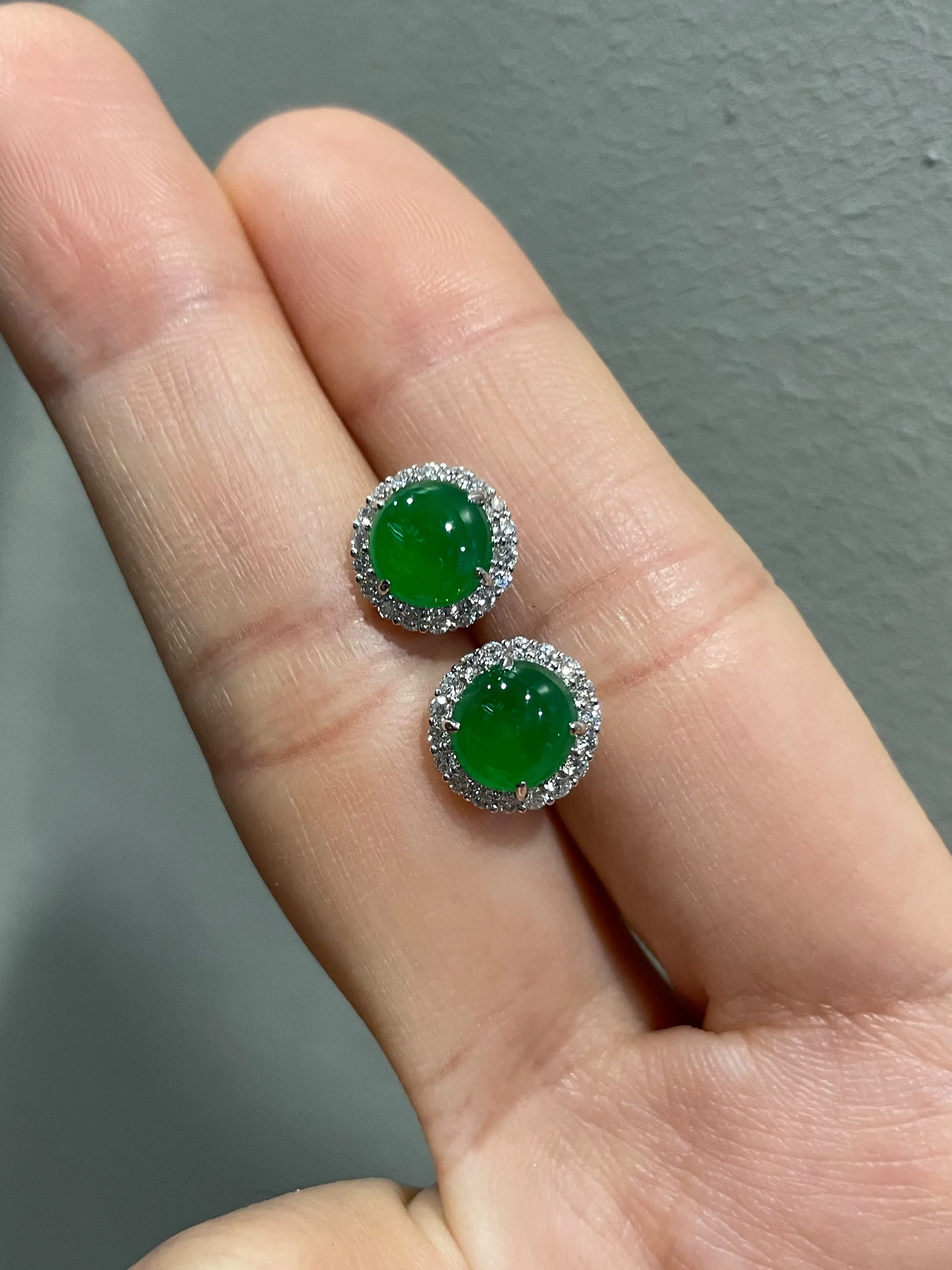Green Jade Cabochon Earrings (NJE033)