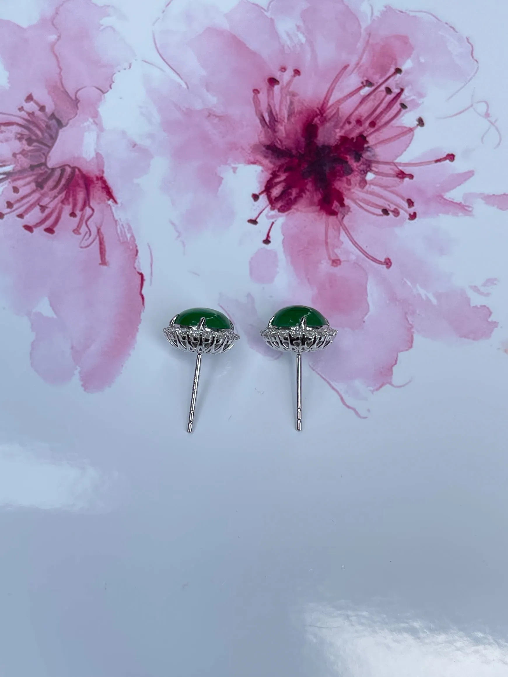 Green Jade Cabochon Earrings (NJE033)