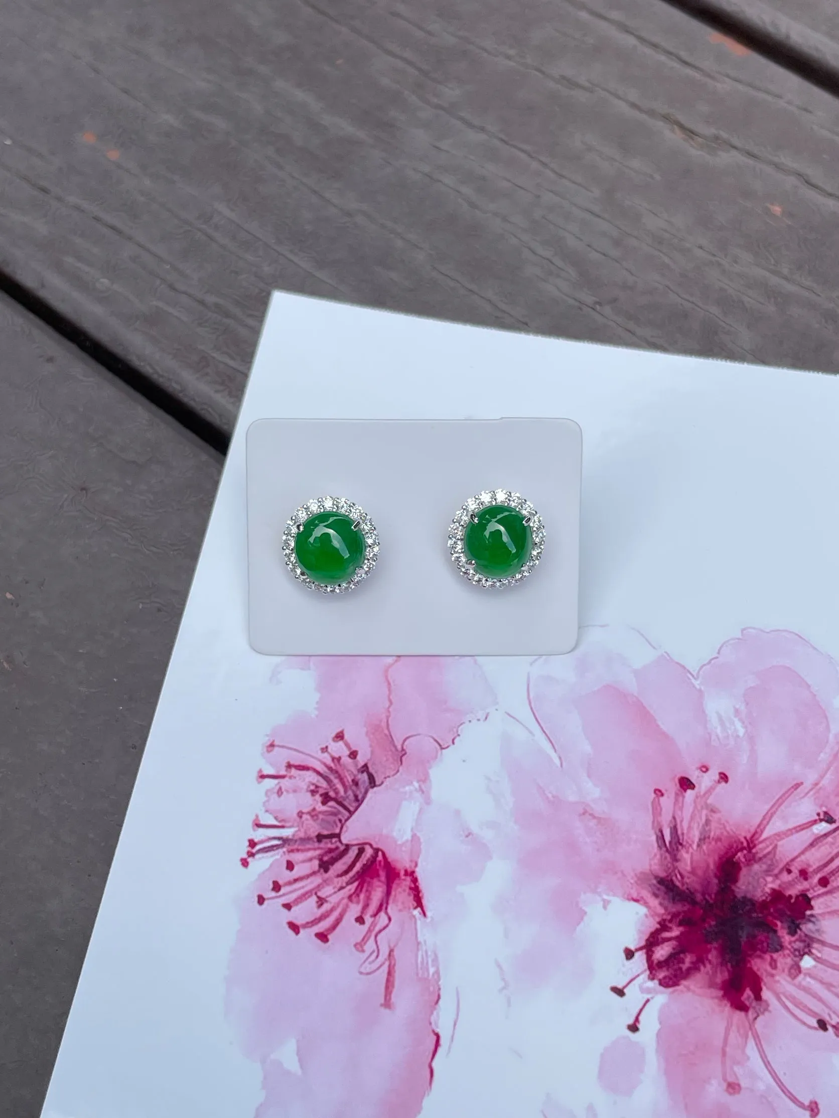 Green Jade Cabochon Earrings (NJE033)