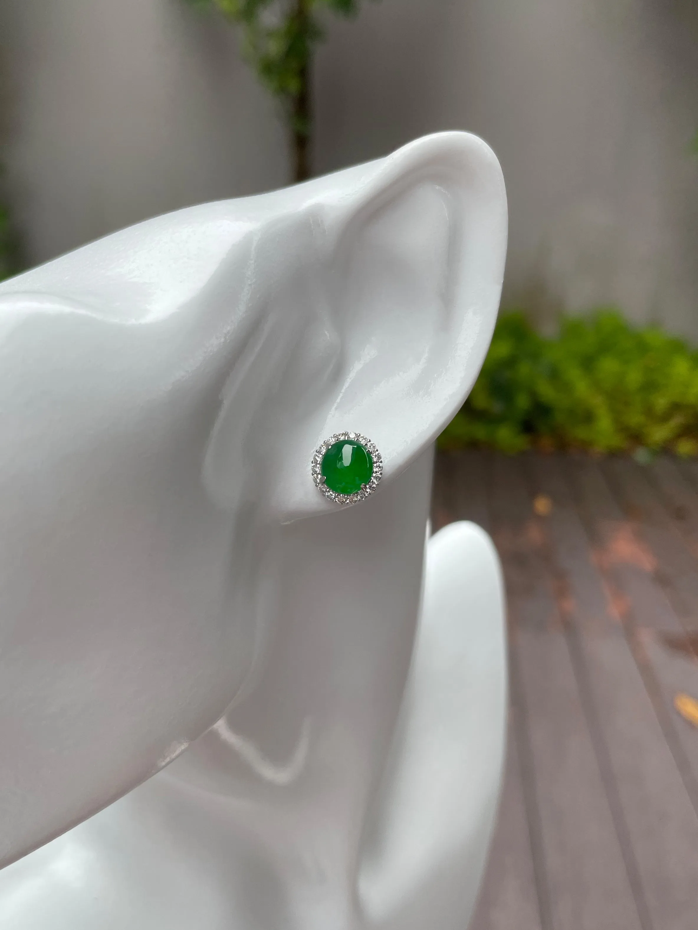 Green Jade Cabochon Earrings (NJE033)
