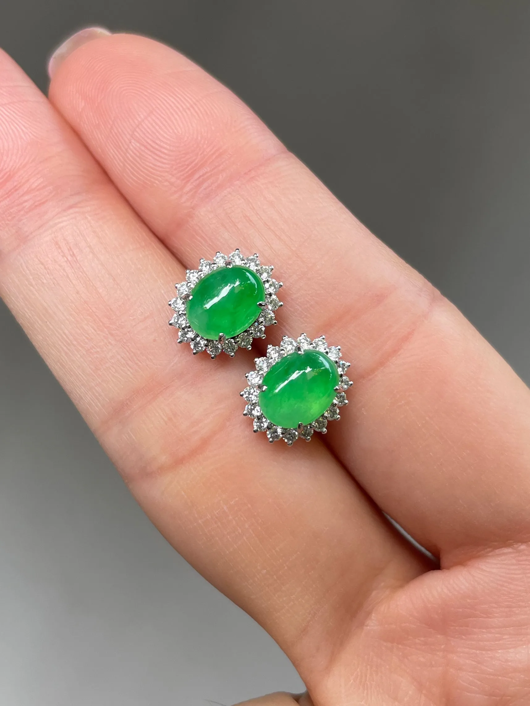 Green Jade Cabochon Earrings (NJE038)