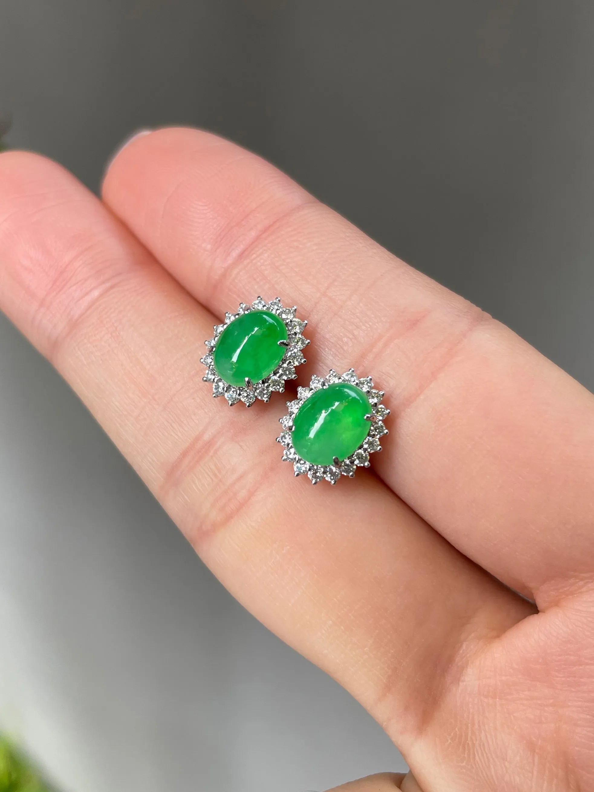 Green Jade Cabochon Earrings (NJE038)
