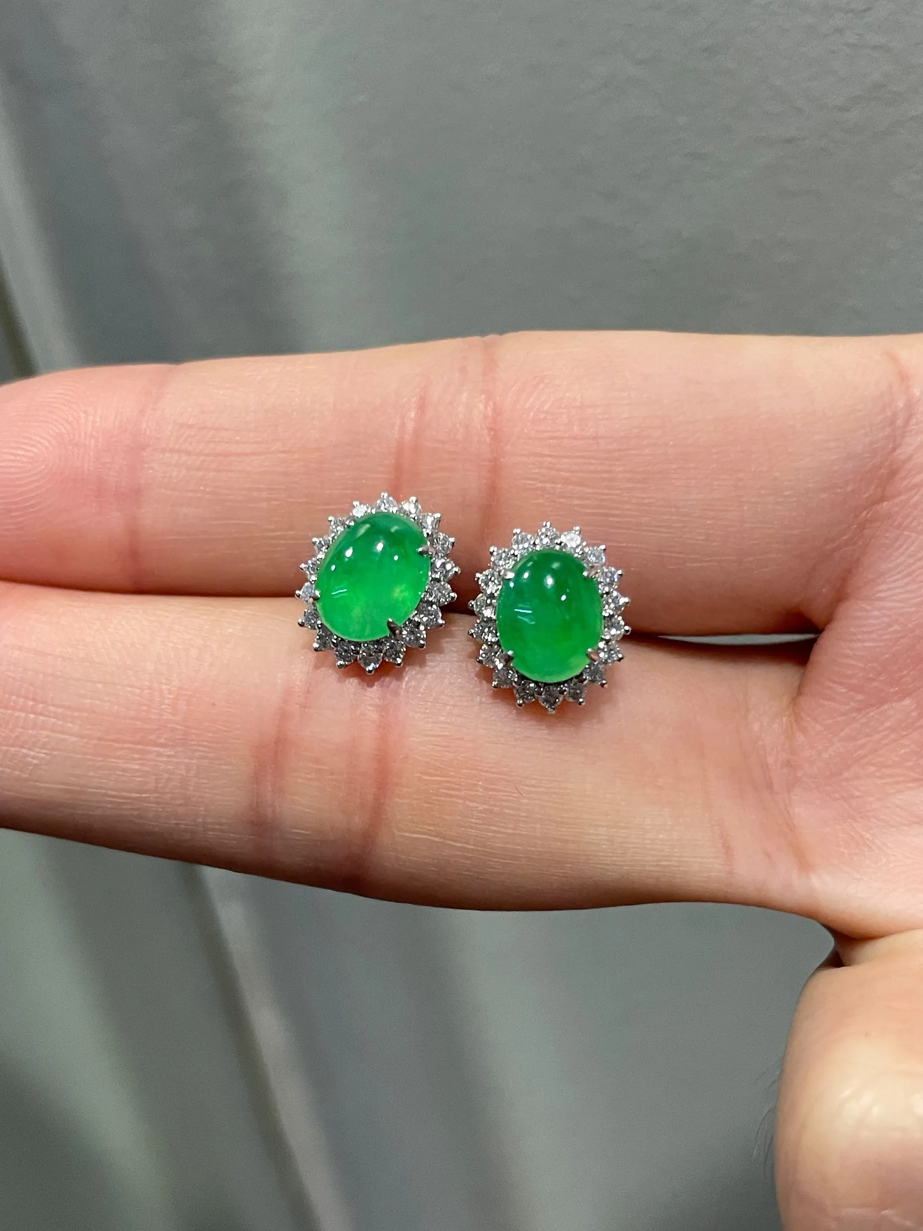Green Jade Cabochon Earrings (NJE038)