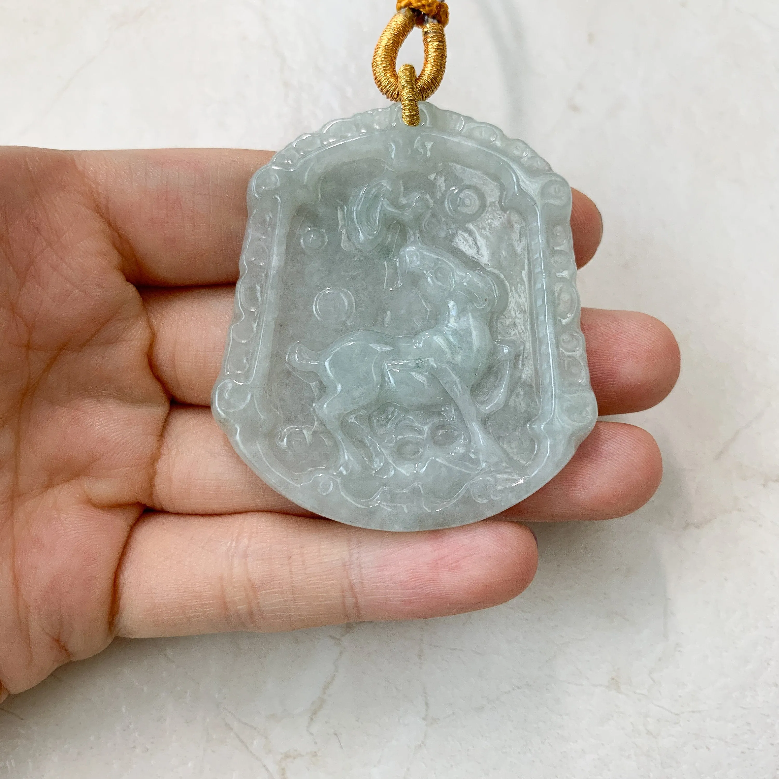 Green Jadeite Jade Horse Chinese Zodiac Carved Pendant Necklace, YJ-0321-0390698
