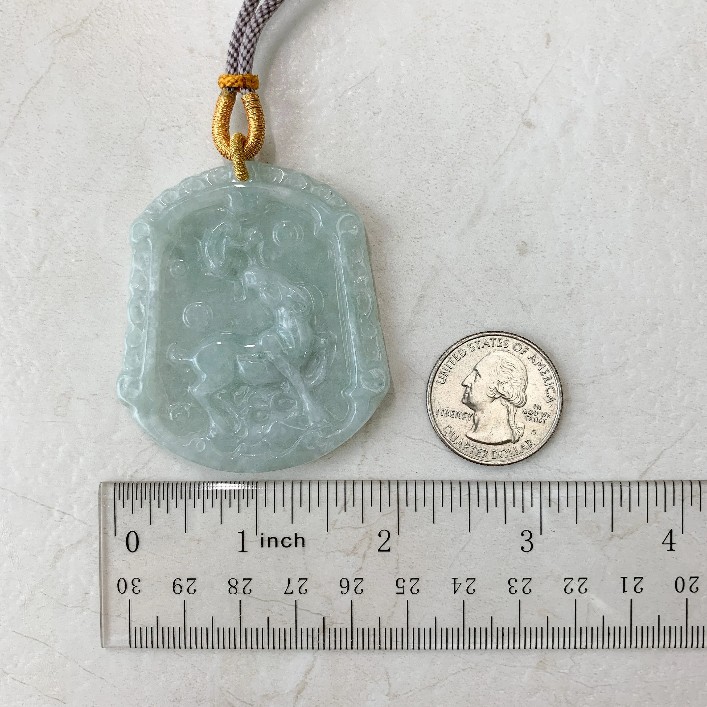 Green Jadeite Jade Horse Chinese Zodiac Carved Pendant Necklace, YJ-0321-0390698