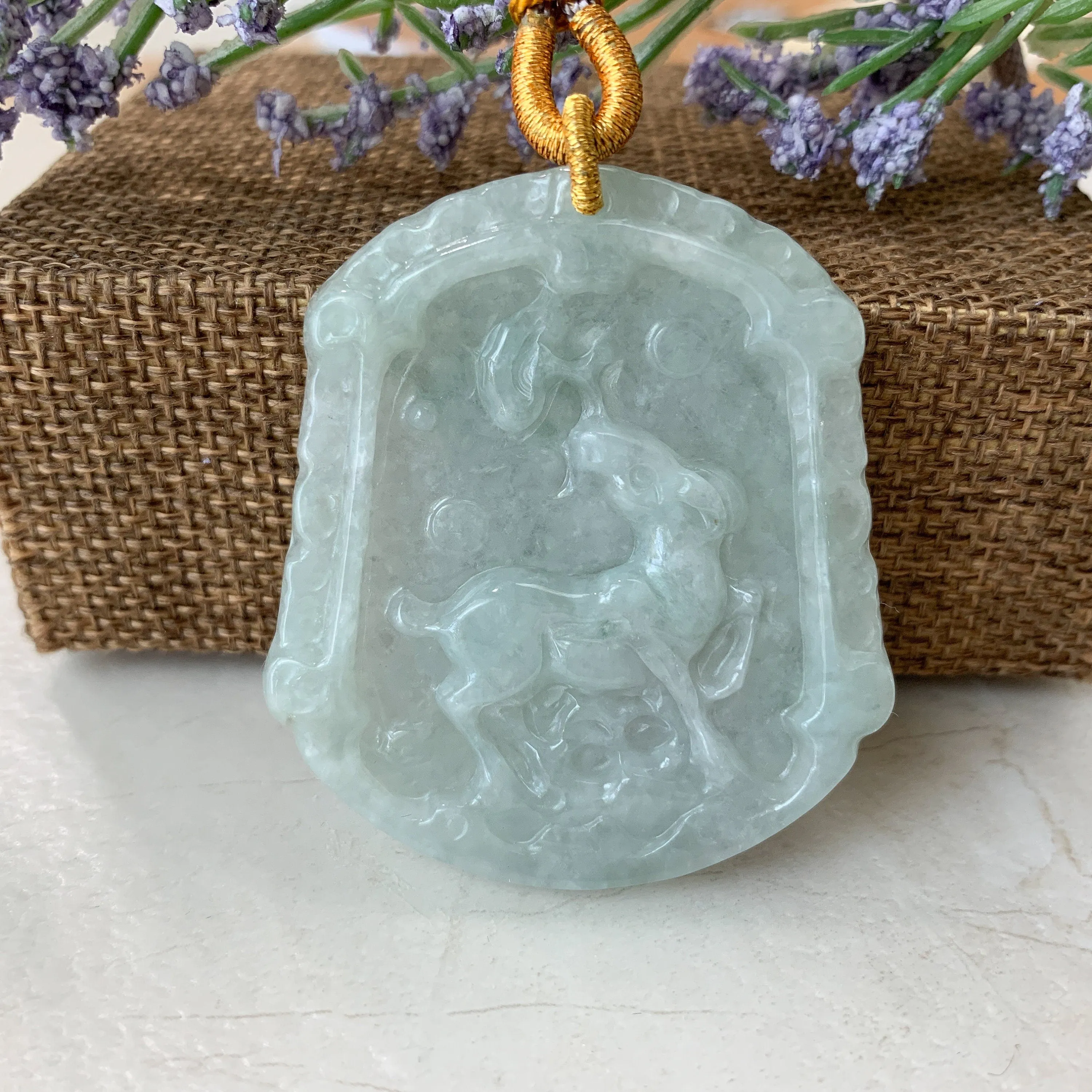 Green Jadeite Jade Horse Chinese Zodiac Carved Pendant Necklace, YJ-0321-0390698