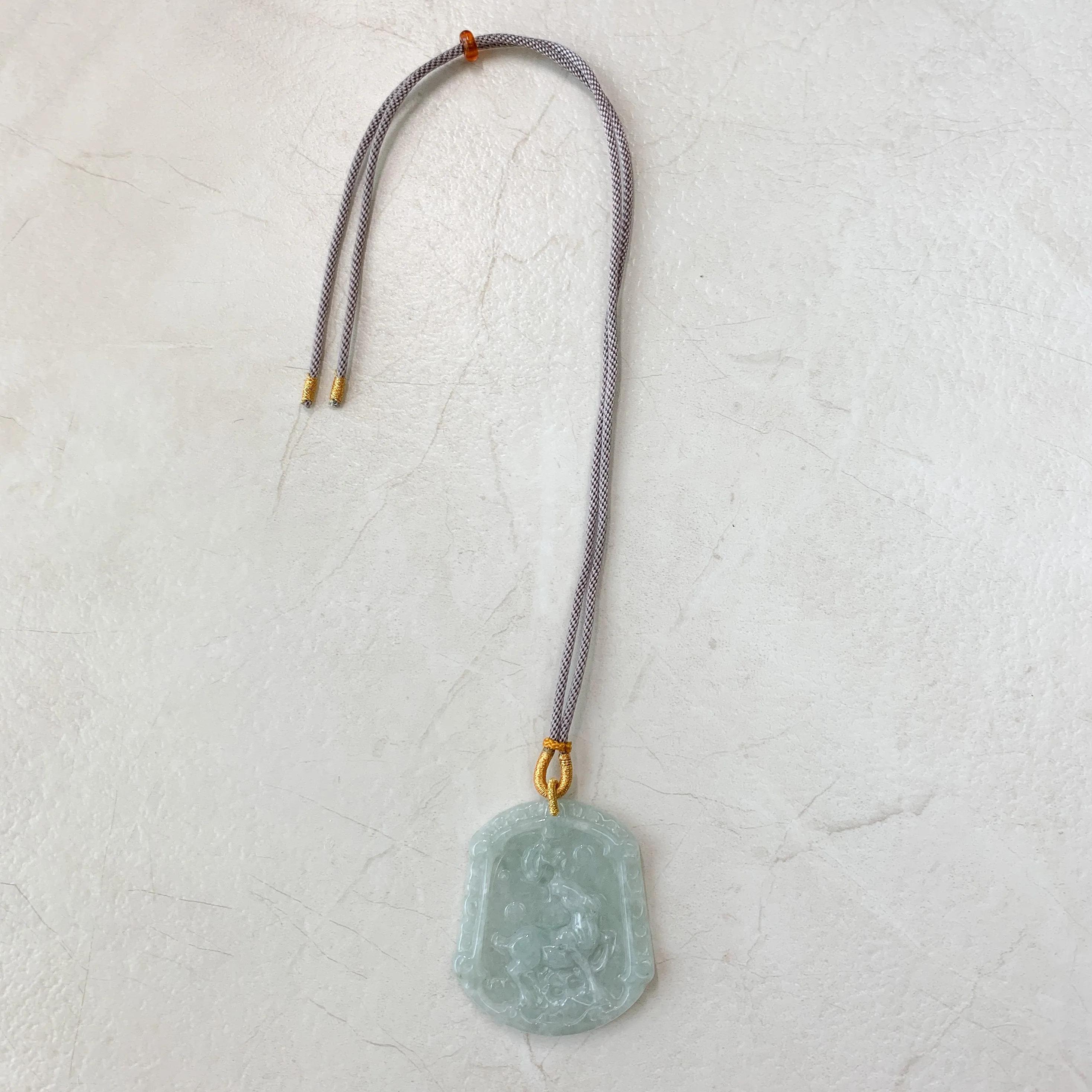 Green Jadeite Jade Horse Chinese Zodiac Carved Pendant Necklace, YJ-0321-0390698