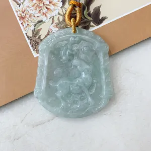Green Jadeite Jade Horse Chinese Zodiac Carved Pendant Necklace, YJ-0321-0390698