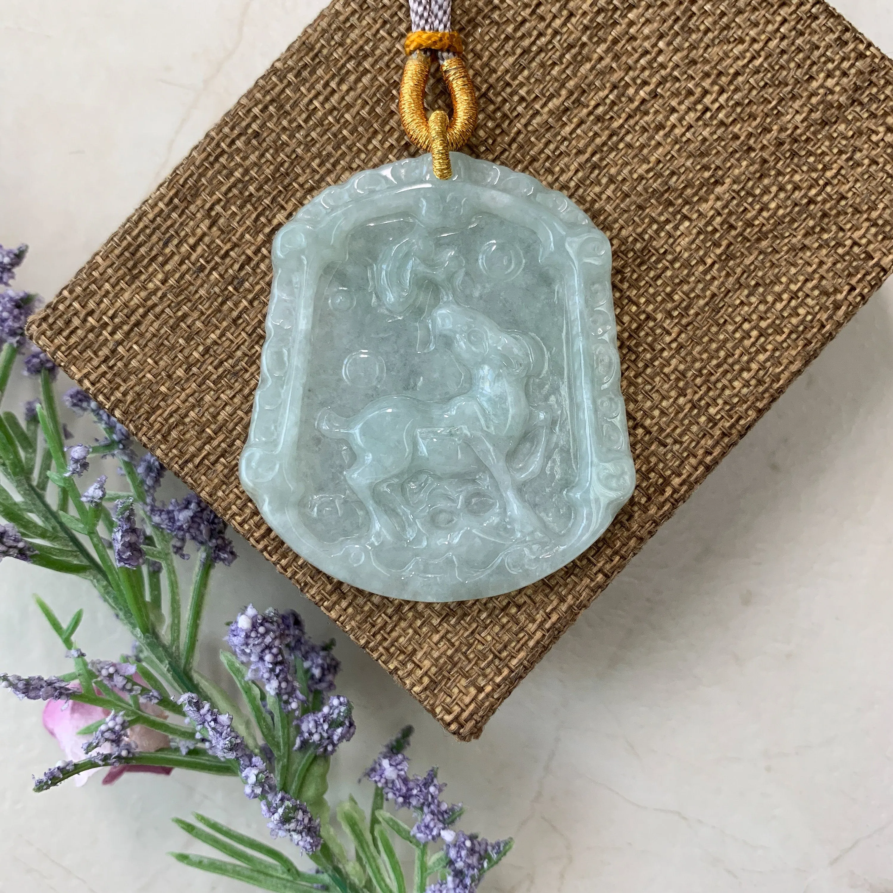 Green Jadeite Jade Horse Chinese Zodiac Carved Pendant Necklace, YJ-0321-0390698
