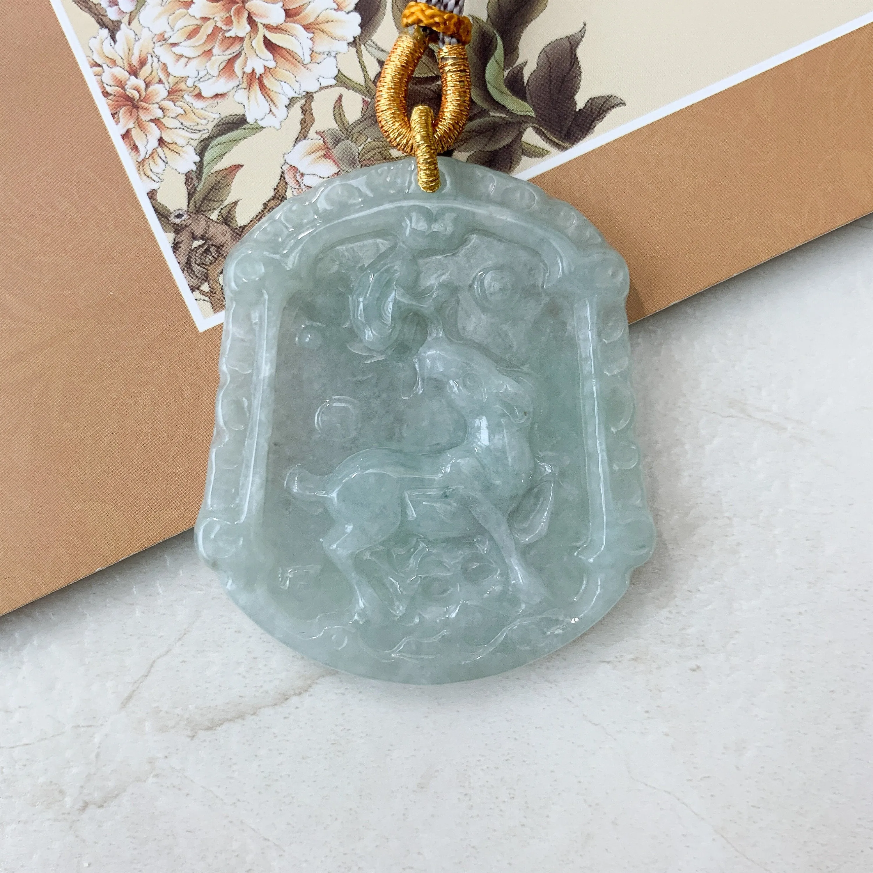 Green Jadeite Jade Horse Chinese Zodiac Carved Pendant Necklace, YJ-0321-0390698
