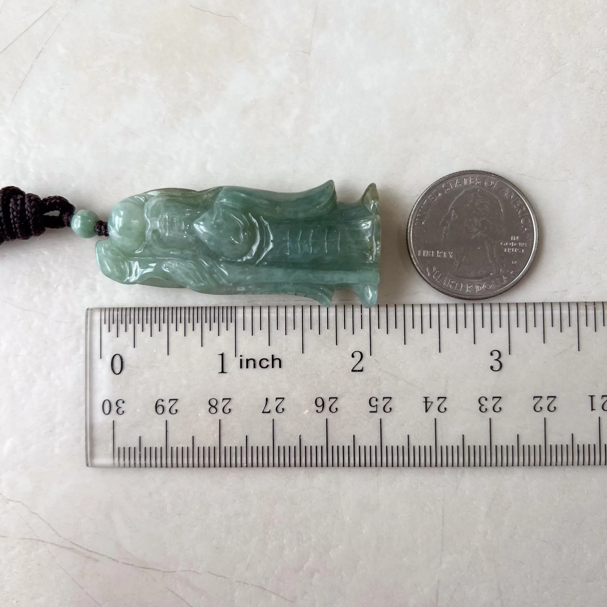 Green Jadeite Jade Longevity God, Shou Xing, 寿星公 Carved Pendant Necklace, YJ-1022-0065627