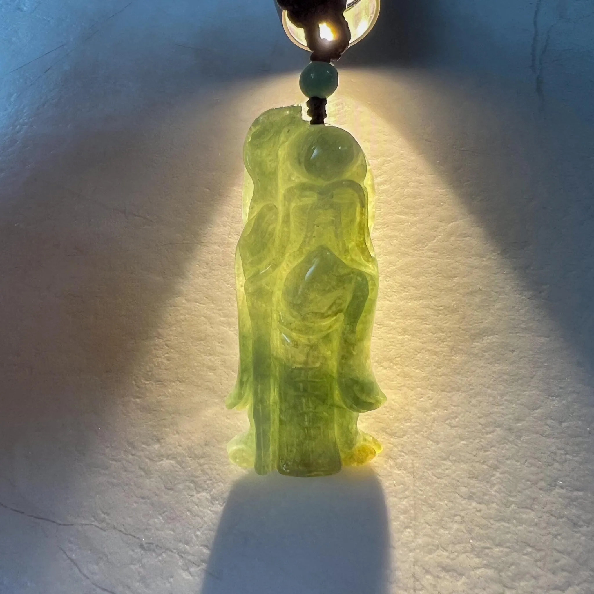Green Jadeite Jade Longevity God, Shou Xing, 寿星公 Carved Pendant Necklace, YJ-1022-0065627