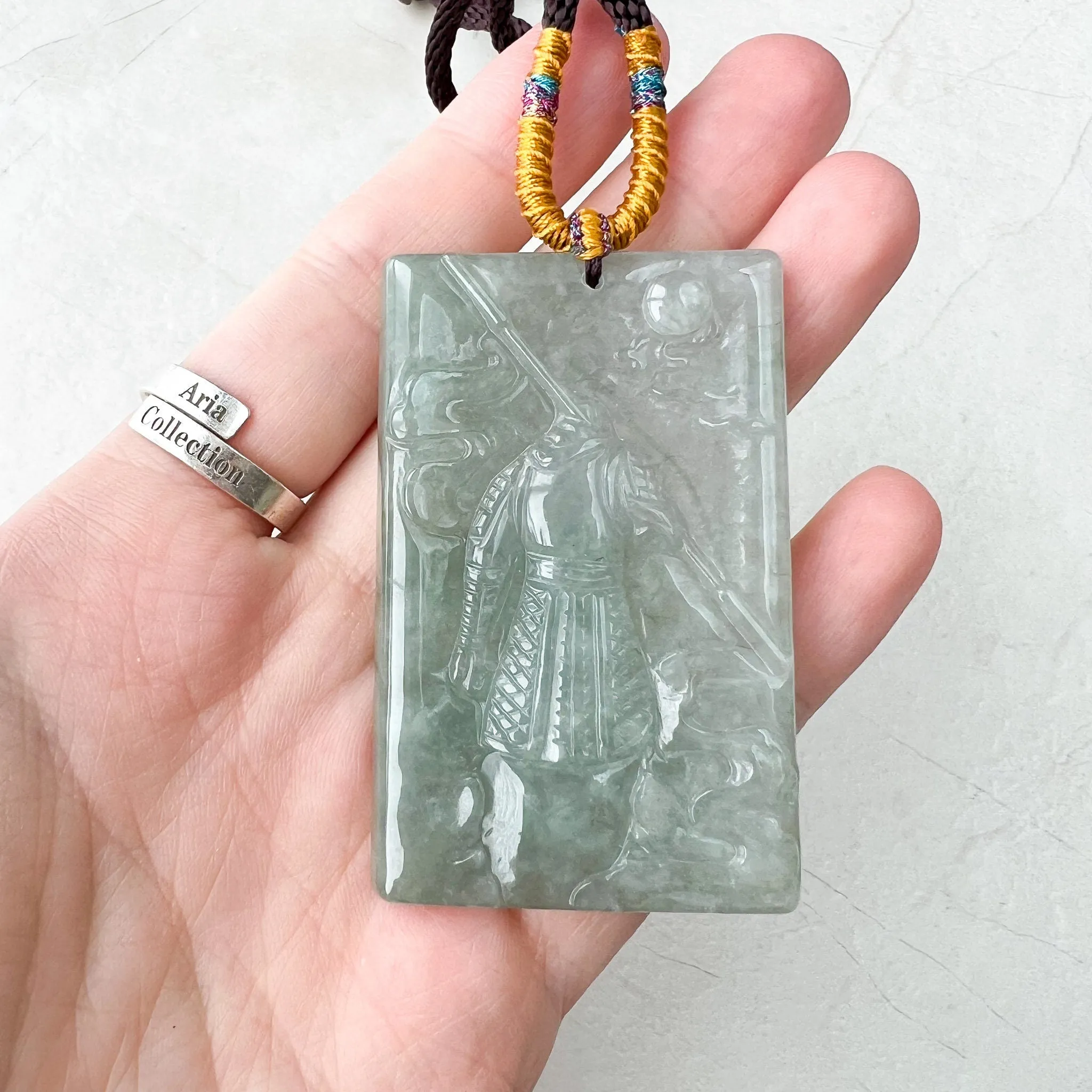 Green Jadeite Jade Monkey King, 孙悟空, Dragon Chinese Zodiac Carved Pendant Necklace, YJ-0722-1675369575