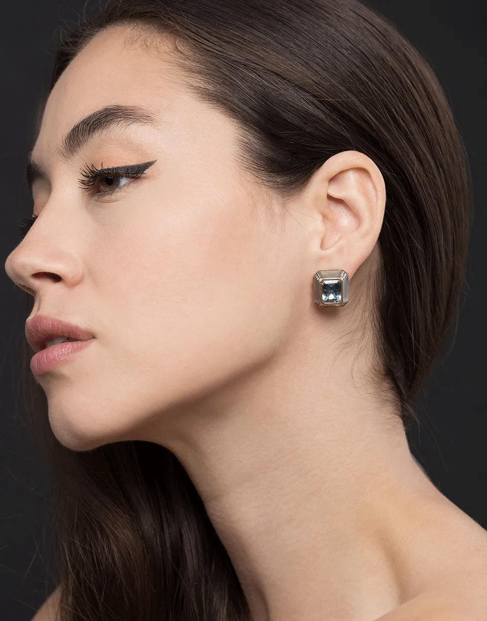 Grey Moonstone and Aquamarine Stud Earrings