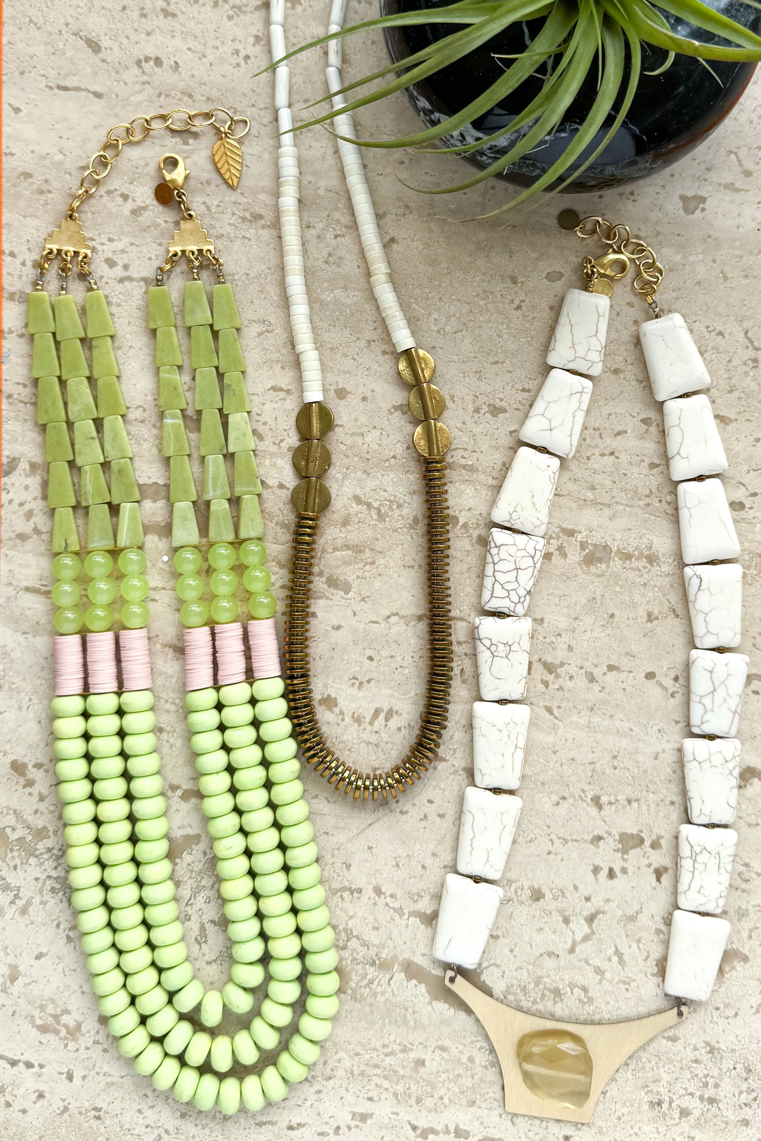 Handcrafted Serpentine and Jade Tiered  Necklace
