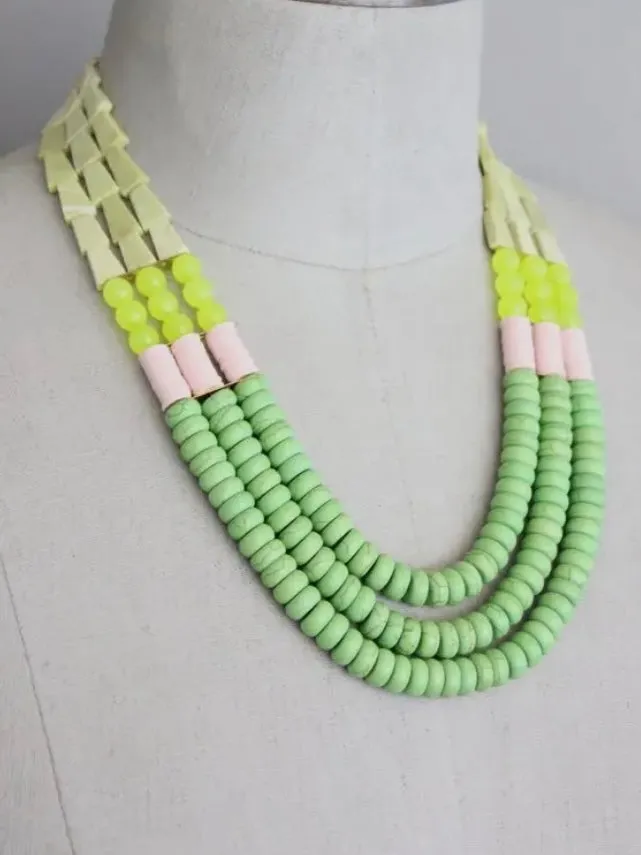 Handcrafted Serpentine and Jade Tiered  Necklace