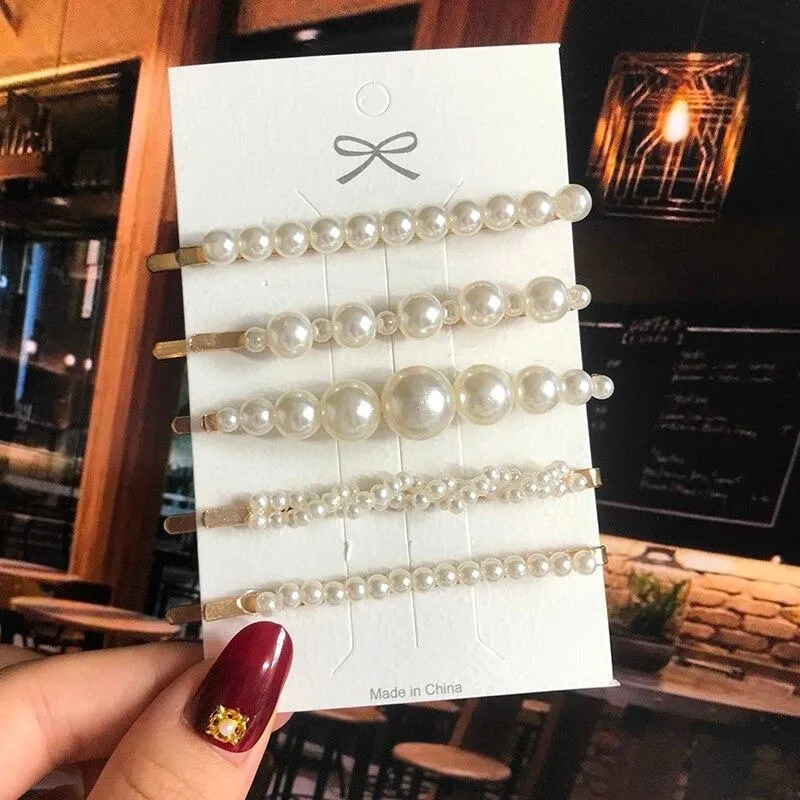 Handmade Acrylic Pearl Barrette Hair Clip Set