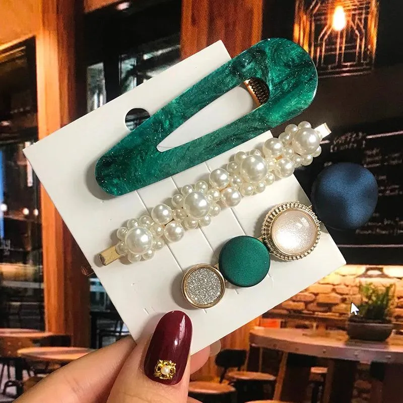 Handmade Acrylic Pearl Barrette Hair Clip Set
