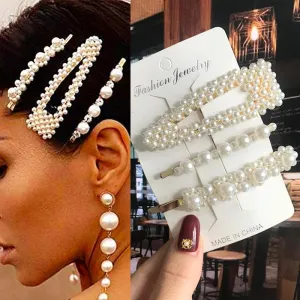 Handmade Acrylic Pearl Barrette Hair Clip Set