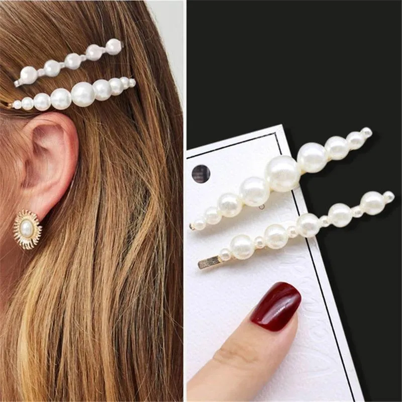 Handmade Acrylic Pearl Barrette Hair Clip Set