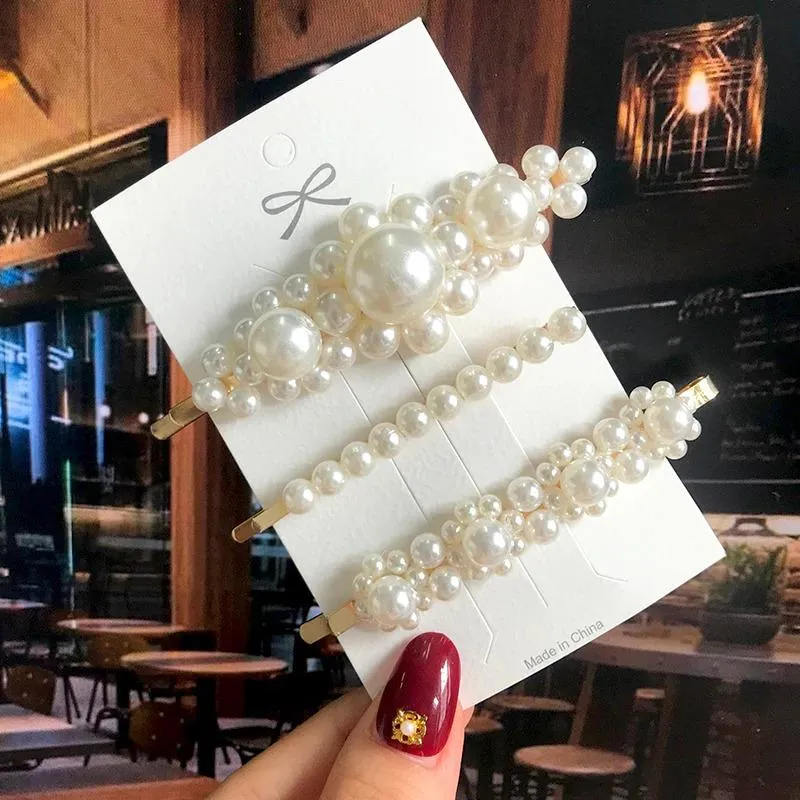 Handmade Acrylic Pearl Barrette Hair Clip Set