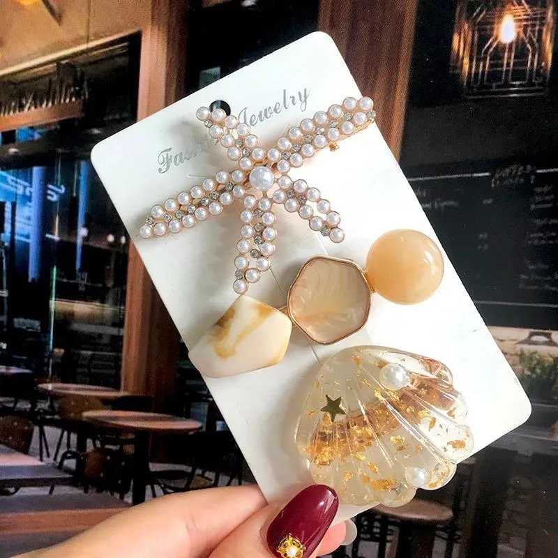 Handmade Acrylic Pearl Barrette Hair Clip Set