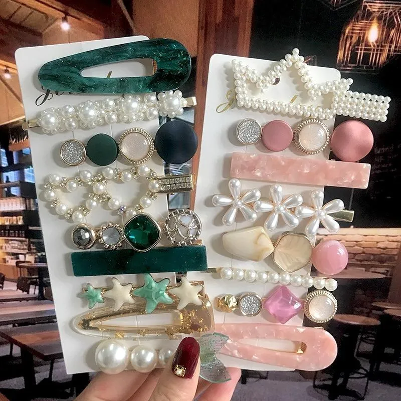 Handmade Acrylic Pearl Barrette Hair Clip Set