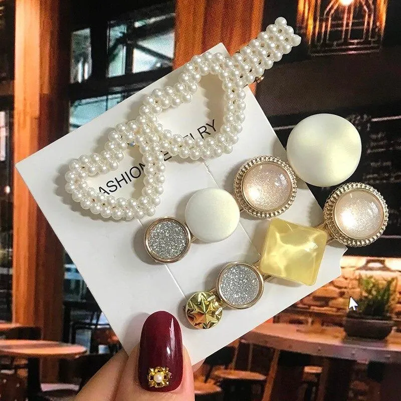 Handmade Acrylic Pearl Barrette Hair Clip Set