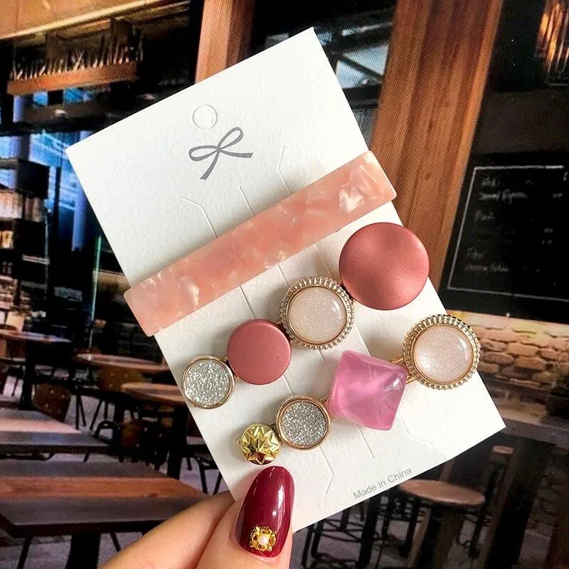 Handmade Acrylic Pearl Barrette Hair Clip Set