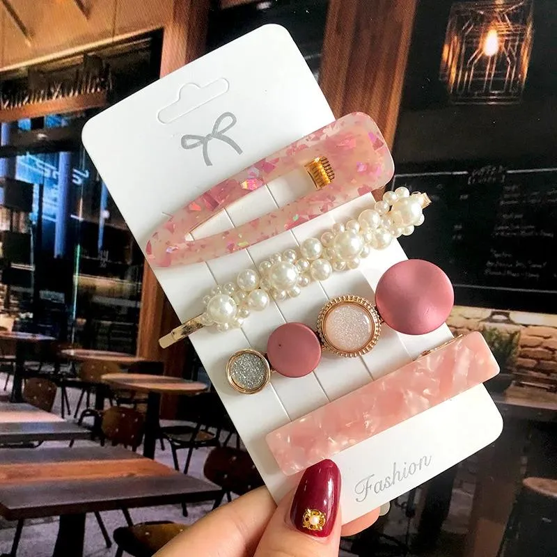 Handmade Acrylic Pearl Barrette Hair Clip Set