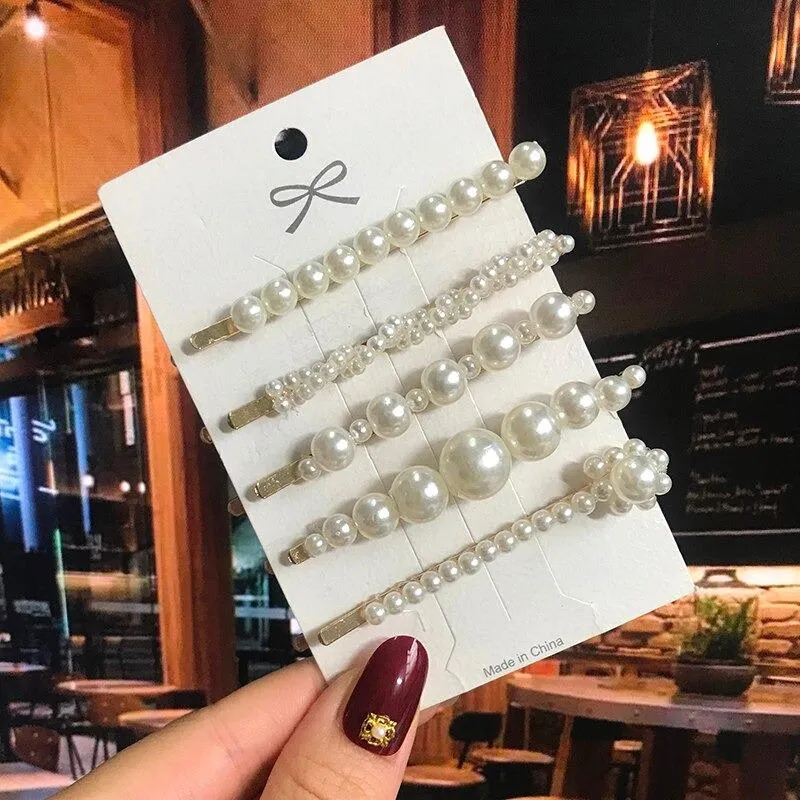 Handmade Acrylic Pearl Barrette Hair Clip Set