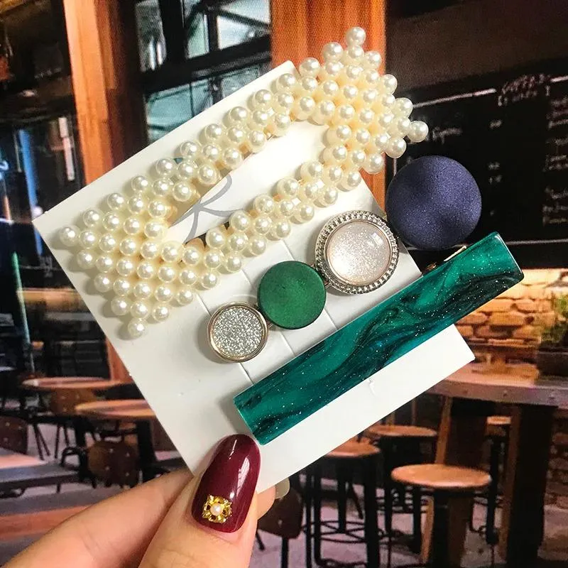 Handmade Acrylic Pearl Barrette Hair Clip Set