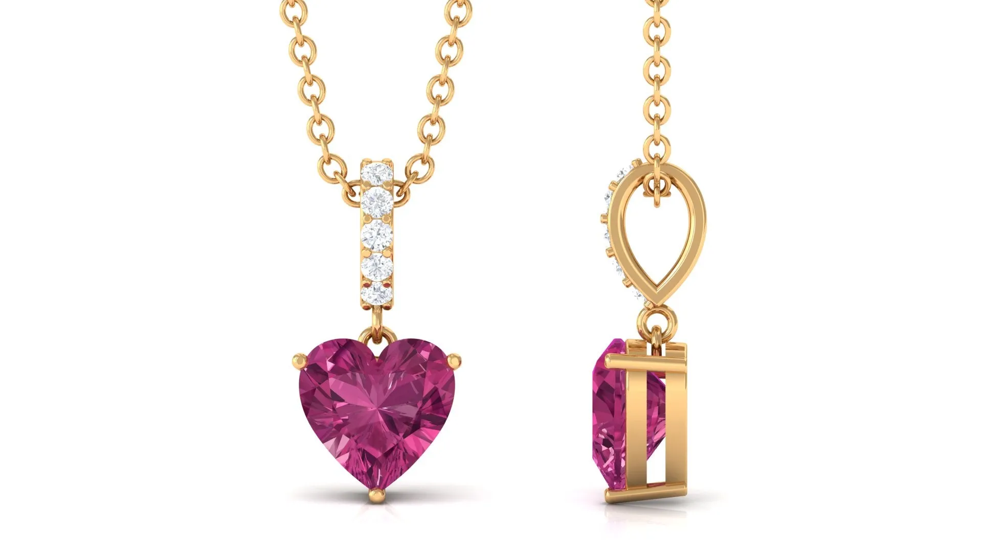 Heart Shape Pink Tourmaline Solitaire Pendant with Diamond Bail