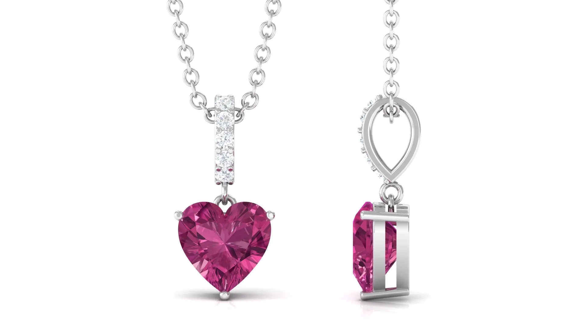 Heart Shape Pink Tourmaline Solitaire Pendant with Diamond Bail