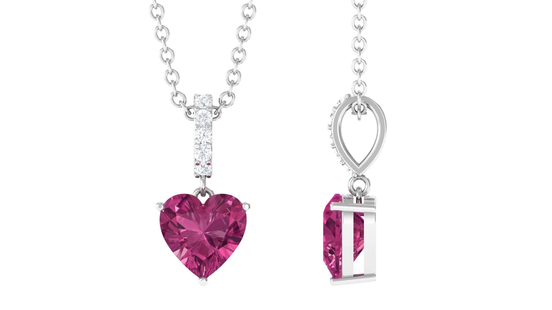 Heart Shape Pink Tourmaline Solitaire Pendant with Diamond Bail