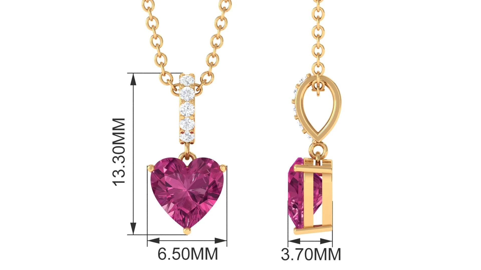 Heart Shape Pink Tourmaline Solitaire Pendant with Diamond Bail