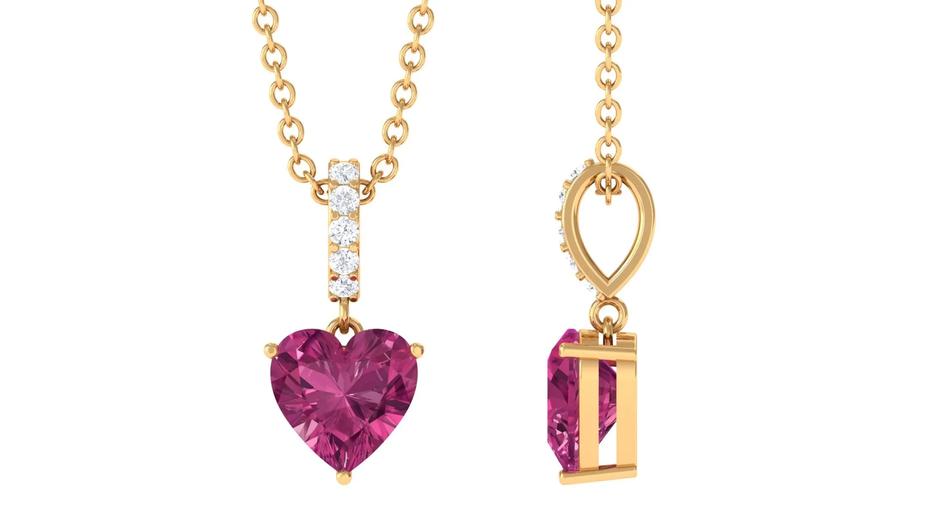 Heart Shape Pink Tourmaline Solitaire Pendant with Diamond Bail