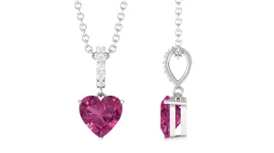 Heart Shape Pink Tourmaline Solitaire Pendant with Diamond Bail