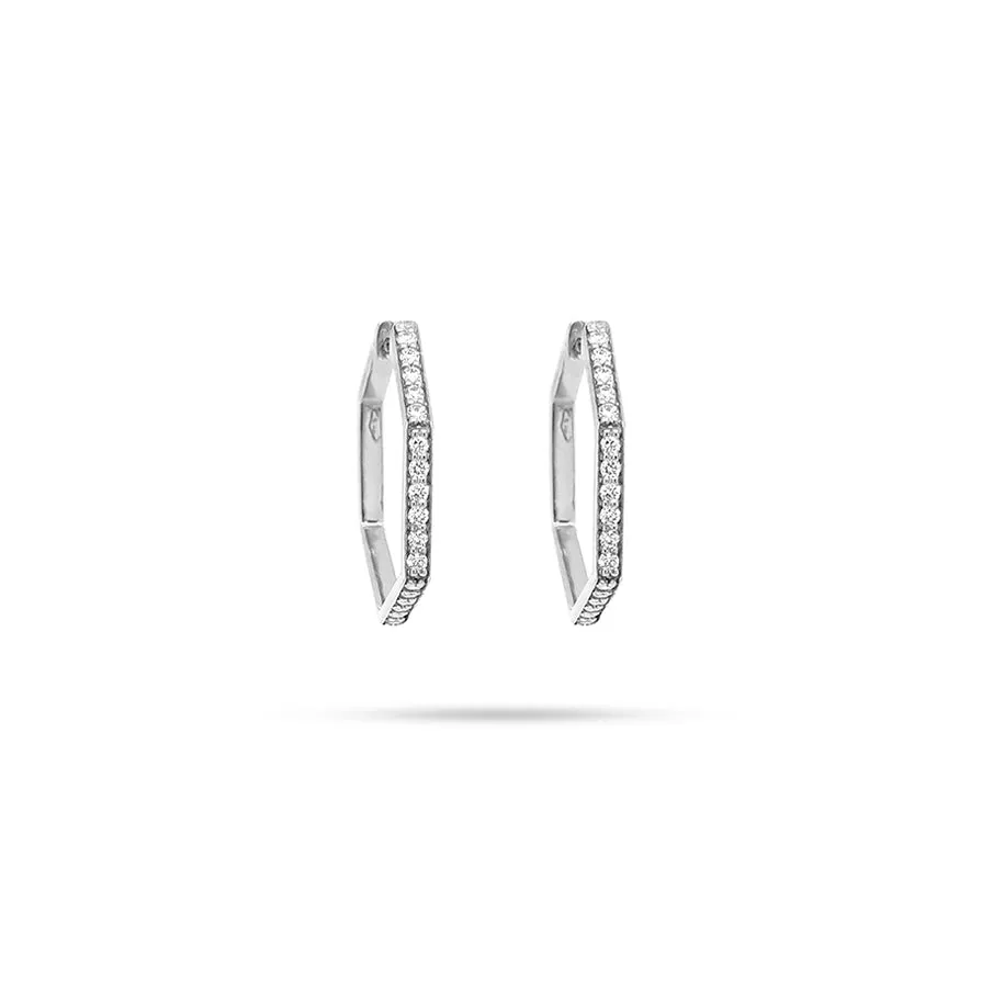 Hexagon Huggie Round Diamond Earrings