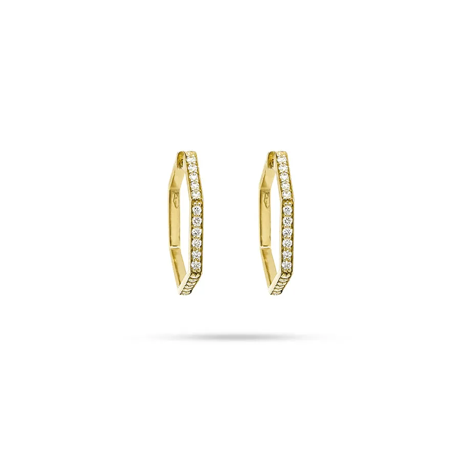 Hexagon Huggie Round Diamond Earrings