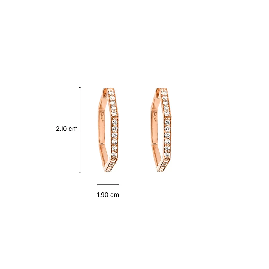 Hexagon Huggie Round Diamond Earrings