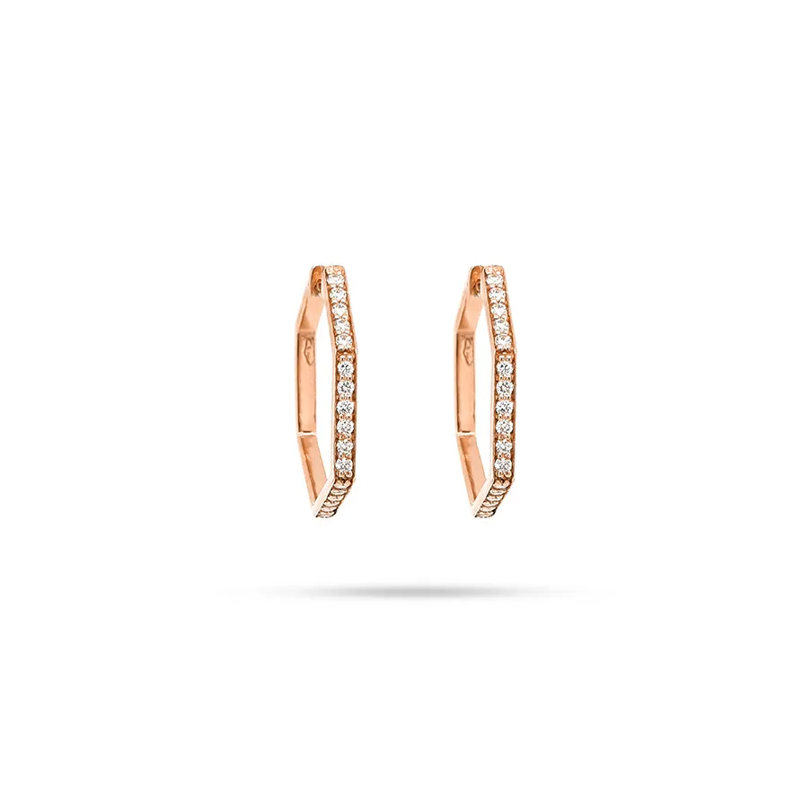 Hexagon Huggie Round Diamond Earrings