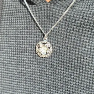 Hibiscus Flower in Ornate Circle Pendant with Chain