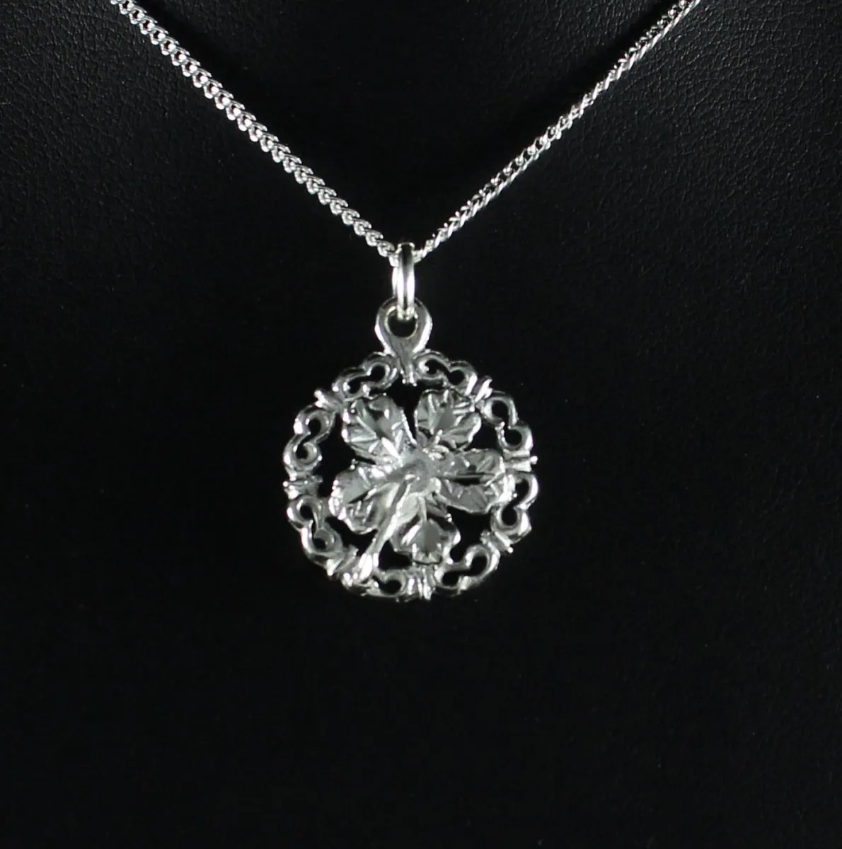 Hibiscus Flower in Ornate Circle Pendant with Chain