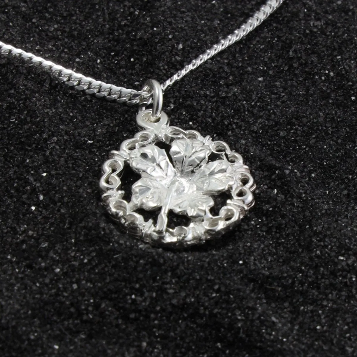 Hibiscus Flower in Ornate Circle Pendant with Chain