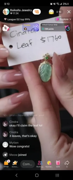 IG Live "18k Natural Burmese Icy Jadeite Jade Leaf Necklace" (Live Pick) (11/23/24)
