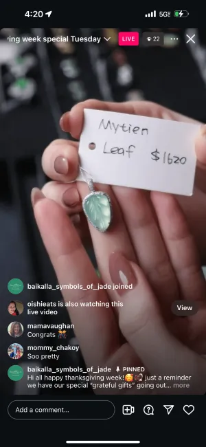 IG Live "18k Natural Icy Jadeite Jade Petite Leaf Necklace w/ natural diamonds halo" (Live Pick) (11/26/24)